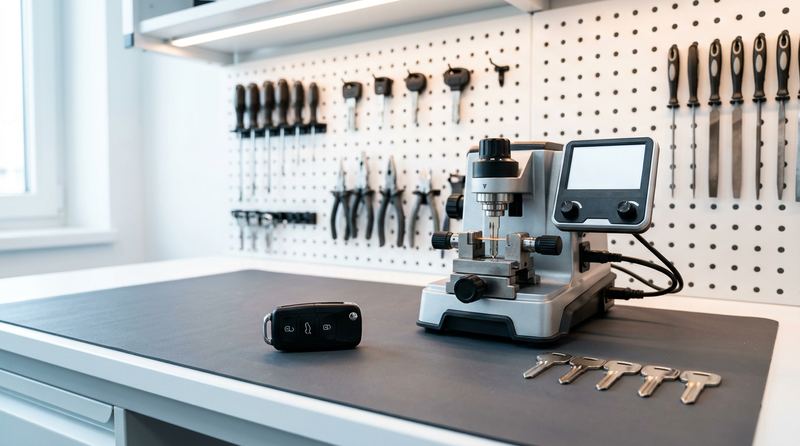 Duplicado de llaves de coche — mando sobre mesa de taller